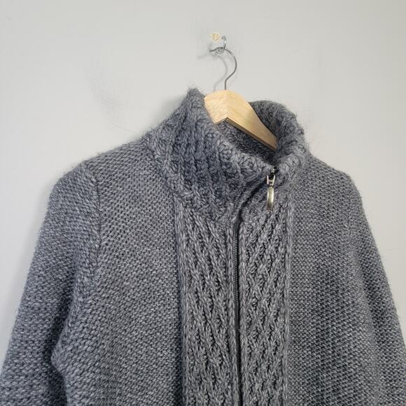 Elsamanda C Cable Knit Wool Alpaca Blend Full Zip Cardigan Sweater Gray - Picture 3 of 12